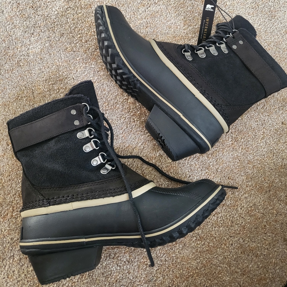 New! Sorel black lace up winter fancy lace boots 7 - Picture 2 of 7